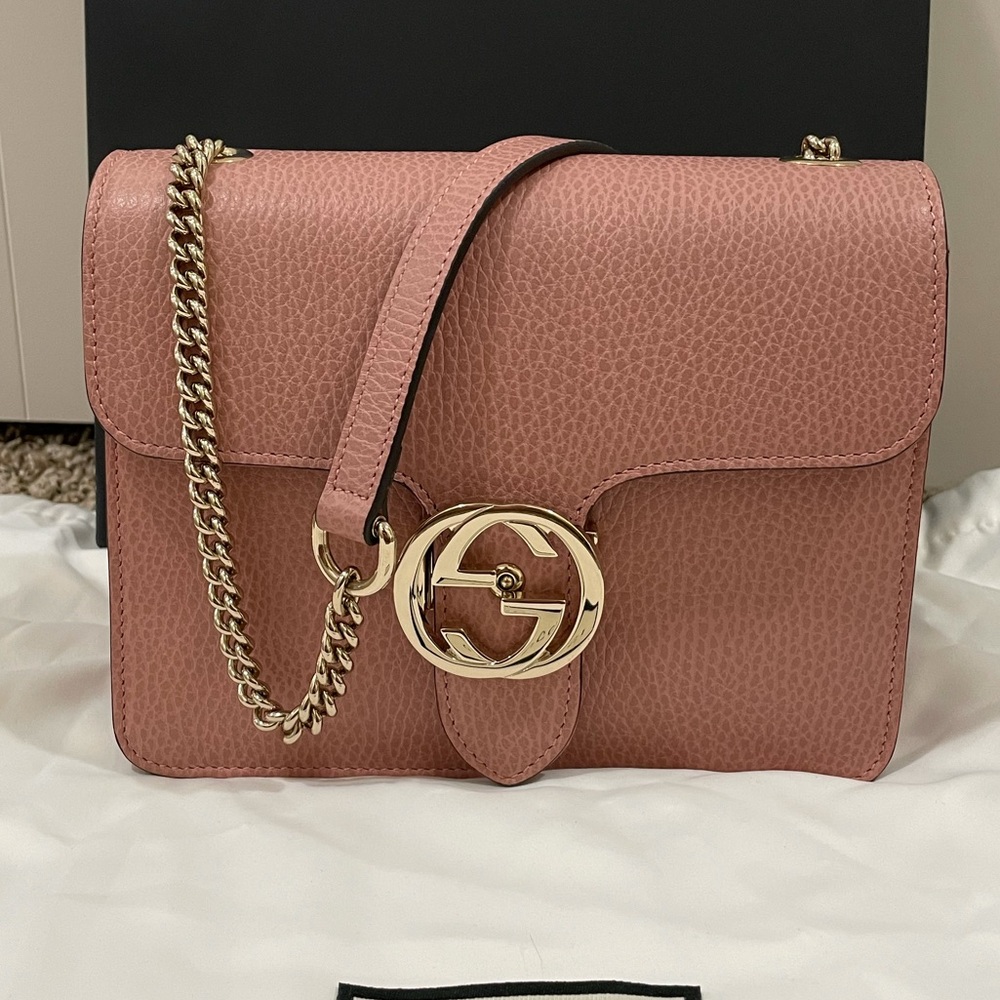 Gucci Pink Calfskin Small Interlocking G Crossbody